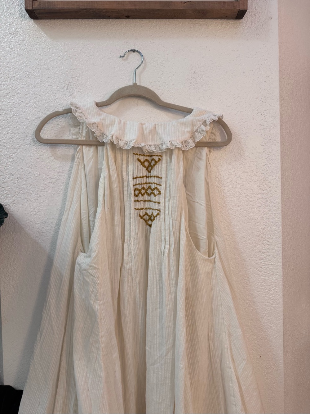 NWT Free People Cream Ruffle Collar Embroidered Sleeveless Mini Babydoll Dress - Picture 11 of 15